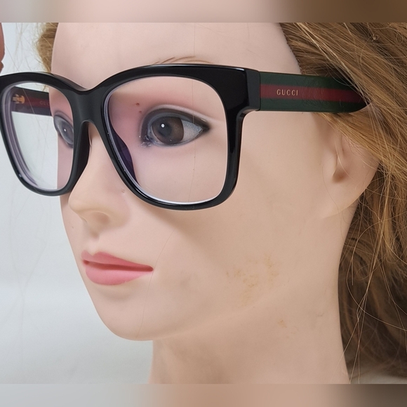 Gucci Women's Eyeglasses Glasses Unisex Black Striped GG0342OS 004 56-18-150 - Picture 8 of 16